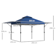 Outsunny 3 x 3m Height Adjustable Pop-Up Gazebo, with Accessories - Blue