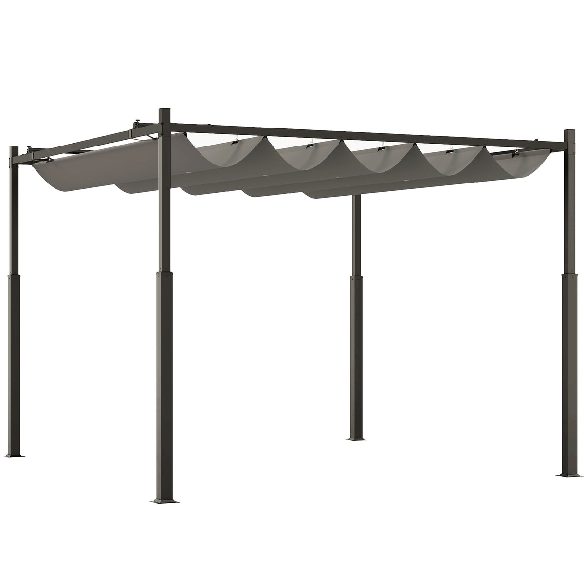 Outsunny 3 x 3(m) Metal Pergola with Retractable Roof and Magnetic Fixture, Outdoor Gazebo Garden Pergola Kit Sun Shade Canopy, UPF30+, 80mm Metal Column, Grey