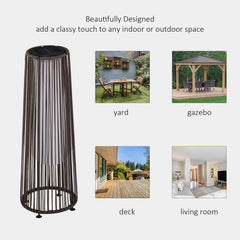 Outsunny Patio Garden PE Rattan Solar Lights Woven Resin Wicker Lantern Auto On/Off Solar Powered Lights for Porch, Yard, Lawn, Courtyard, Indoor & Outdoor Brown