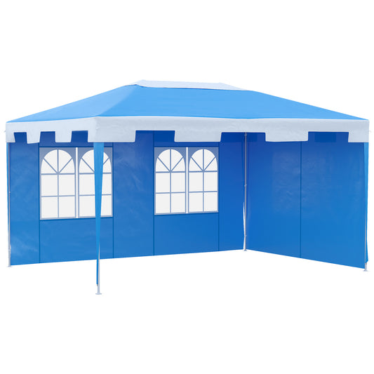 Outsunny 3 x 4 m Garden Gazebo Shelter Marquee Party Tent with 2 Sidewalls for Patio Yard Outdoor, Blue