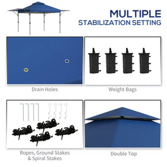 Outsunny 3 x 3m Height Adjustable Pop-Up Gazebo, with Accessories - Blue