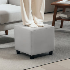 HOMCOM Velvet-Feel Square Ottoman - Light Grey