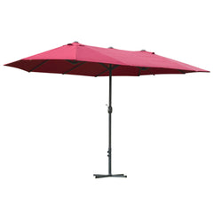 Outsunny 4.6M Sun Umbrella Canopy Double-sided Crank Sun Shade w/ Cross Base Wine Red