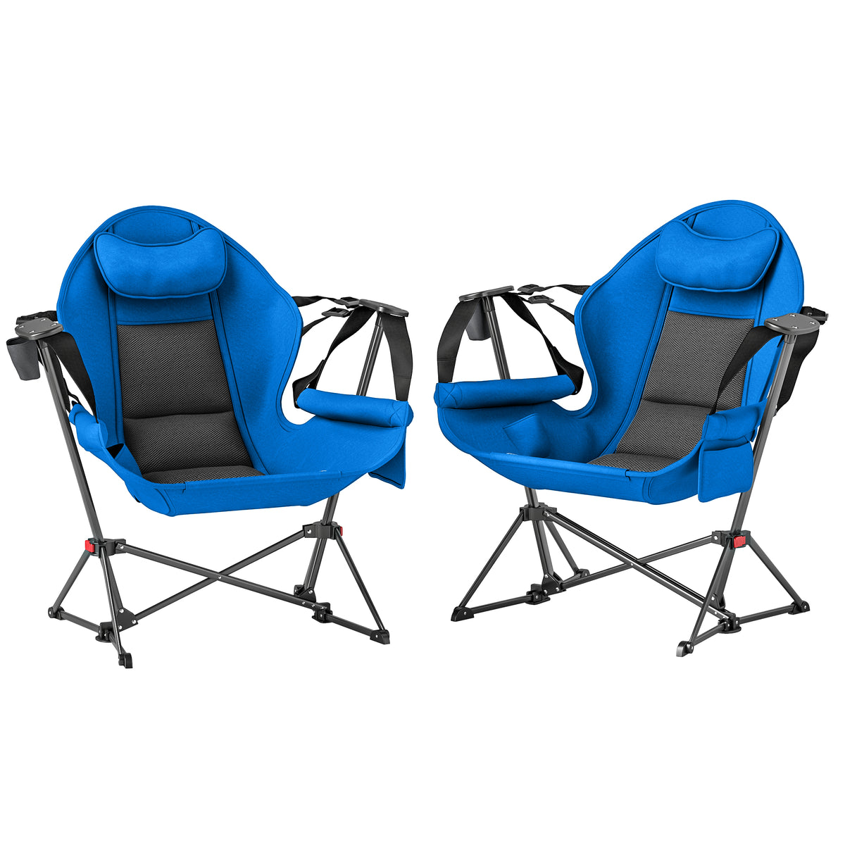 Outsunny Hammock Camping Chair Set of 2, Adjustable Back Swinging Camping Chair Portable Camp Chair with Cup Holder, Headrest, Padded Seat and Carry Bag for Travel Fishing Hiking, Blue