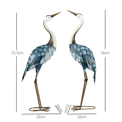 Outsunny Crane Garden Ornaments, 2 PCS Garden Statue Set, Steel Garden Gifts for Patio Pond Landscape Decoration, Multi-Colour