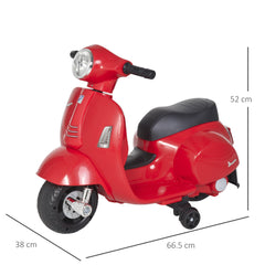 دراجة نارية كهربائية للأطفال مرخصة من HOMCOM Vespa بقوة 6 فولت تعمل بالبطارية لمدة تتراوح من 18 إلى 36 شهرًا مع مصباح أمامي بوق، باللون الأحمر