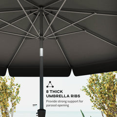 Outsunny 2.7m Patio Parasol Garden Umbrellas Outdoor Sun Shade Table Umbrella with Tilt, Crank, 8 Ribs, Ruffles, Black