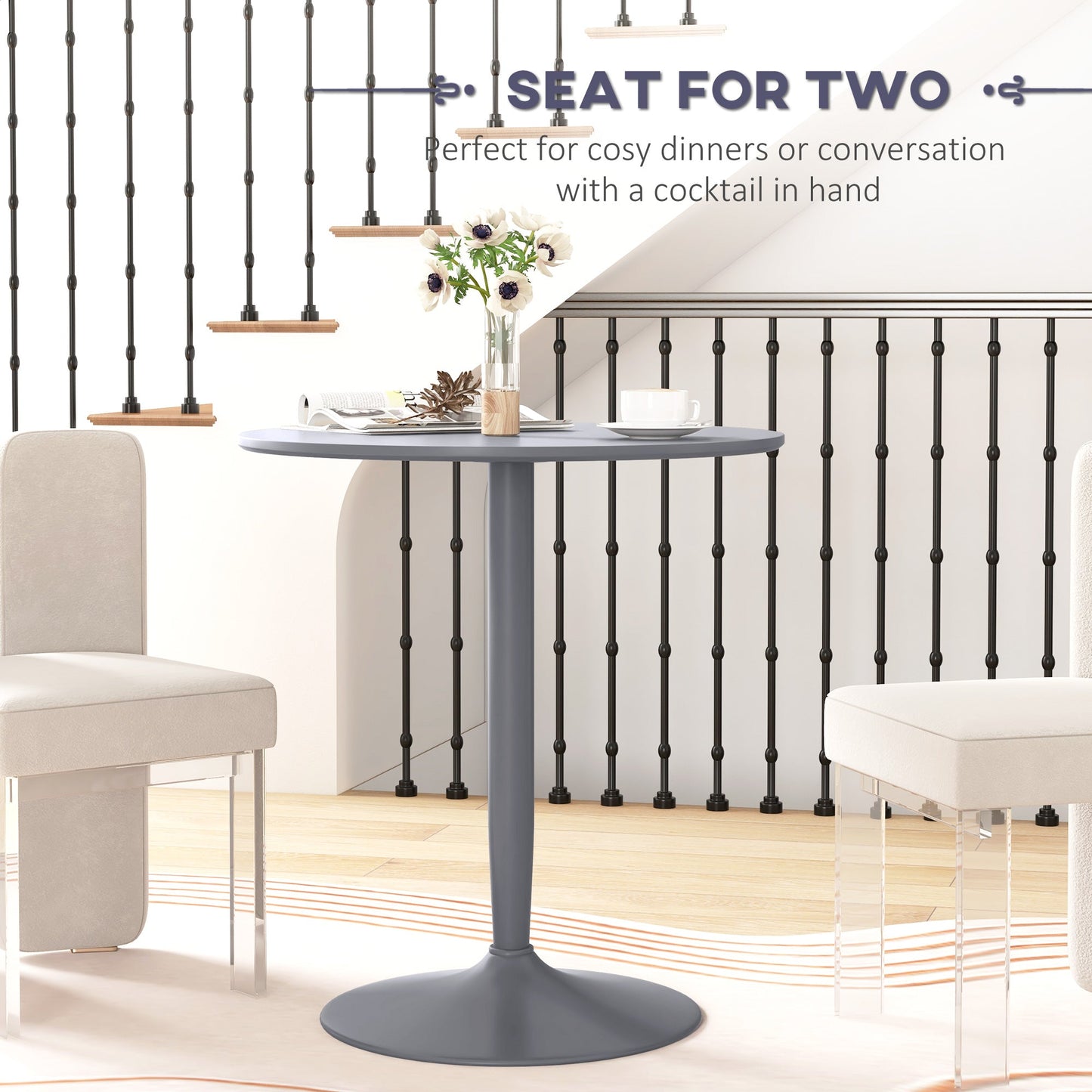 HOMCOM 75H x 70cm Two-Person Minimalistic Dining Table - Grey