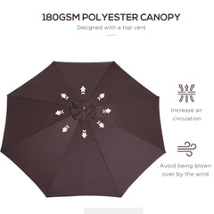 Outsunny 3(m) Garden Parasol, Pulley Operated Patio Umbrella, Wooden Parasol, Table Market Umbrella with Rope Pulley Mechanism and 8 Ribs, Coffee