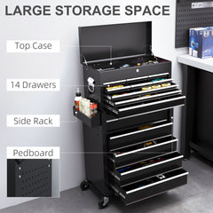 HOMCOM 19 Drawer, Two-Part Tool Storage Chest on Wheels - Black