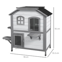 PawHut 2-Story Indoor or Outdoor Cat House W/ Escape Door, Cat Shelter, White