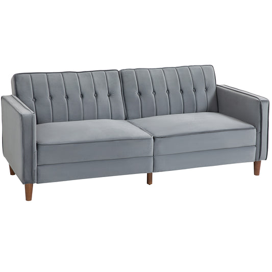 HOMCOM Velvet-Feel Three-Seater Sofa Bed - Dark Grey