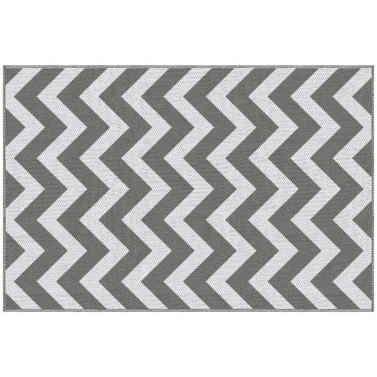 Outsunny Reversible Outdoor Rug, 1.2 x 1.8m Patio Carpet, Waterproof Plastic Rug for Garden, Deck, Picnic, Beach, Camping, Grey and White