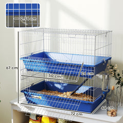 PawHut Double Tier Small Animal Cage Rabbit Chinchillas Cage w/ Ramp Food Dish Water Bottle Deep Trays Pet Home 72 x 44 x 67 cm