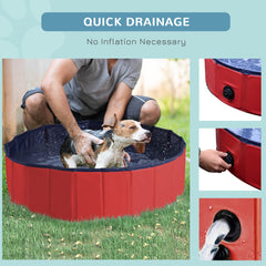 PawHut Foldable Dog Paddling Pool Pet Cat Swimming Pool Indoor/ Outdoor Collapsible Summer Bathing Tub Shower Tub Puppy Washer, â 100 x 30H cm, Red