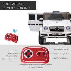 HOMCOM Mercedes Benz G500 Licensed 12V Kids Electric Ride On Car Toy with Parental Remote Control Battery-powered 2 Motors Music Lights MP3 for 3-8 Years Old White