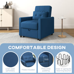 HOMCOM Linen-Look Single Chair Bed - Blue