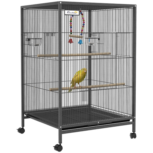 PawHut Bird Cage, Budgie Cage, with Rolling Stand, for Small Birds - Grey