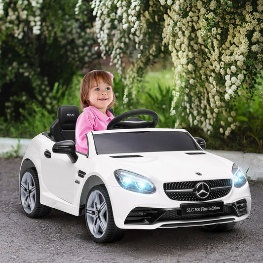 AIYAPLAY Benz SLC 300 Licensed 12V Electric Car for Kids, Kids' Electric Ride on with Parental Remote, Music Lights, Suspension Wheels for 3-6 Years, White