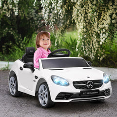 AIYAPLAY Benz SLC 300 Licensed 12V Electric Car for Kids, Kids' Electric Ride on with Parental Remote, Music Lights, Suspension Wheels for 3-6 Years, White