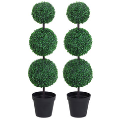 Outsunny Set of 2 Artificial Boxwood Ball Topiary Trees Potted Decorative Plant Outdoor and Indoor D√É¬©cor (112cm)