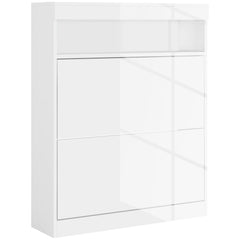 HOMCOM 16 Shoe Pair Storage Cabinet, with Flip Doors - High Gloss White