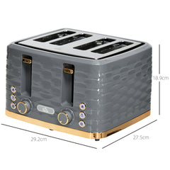 HOMCOM Four-Slice Rippled Toaster - Grey