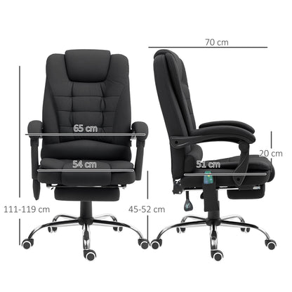Vinsetto Office Chair with 6 Point Massage and Back Heat, Linen Desk Chair with Footrest Adjustable Height and Swivel Wheels, Back Reclining, Full Black