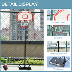 HOMCOM Portable Basketball Stand 175-215cm Adjustable Height Sturdy Rim Hoop w/ Large Wheels Stable Base Net Free Standing