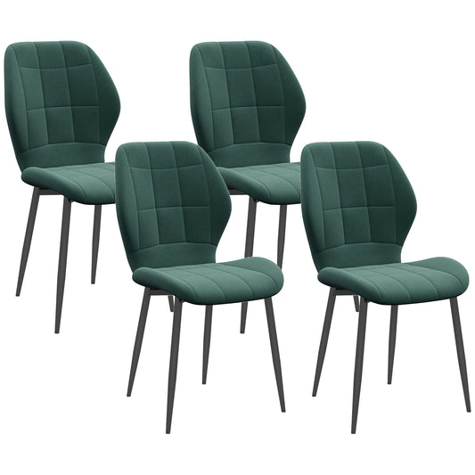 HOMCOM Set of Four Flannel Relaxed Tub Dining Chairs - Green