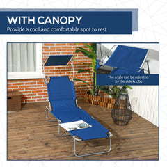 Outsunny Outdoor Foldable Sun Lounger Set of 2, 4 Level Adjustable Backrest Reclining Sun Lounger Chair with Angle Adjust Sun Shade Awning for Beach, Garden, Patio, Blue