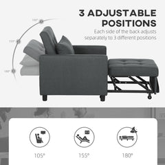 HOMCOM 3-In-1 Chair Bed, Convertible Sleeper Chair with Adjustable Backrest, Pillow and Footrest for Living Room, Dark Grey