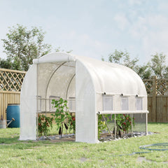 Outsunny Walk-in Polytunnel Greenhouse Green House with Roll-up Sidewalls, UV-resistant PE Cover, 3 x 2 x 2m, White