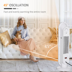 HOMCOM Ceramic Space Heater, Indoor Tower Heater with 2 Heat, Oscillation, Remote Control, Timer, Tip-Over & Overheating Protection, 1200W/2000W, White