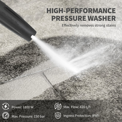 Outsunny 1800W High√Ç Pressure√Ç Washer, 150 Bar Pressure, 420 L/h Flow, Portable Power Washer Jet Wash Cleaner with Adjustable Nozzle, 6M Hose, Hose Reel, Steel Handle for Home Patio Car Driveway, Green