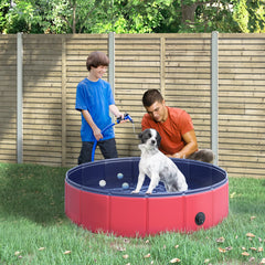 PawHut Foldable Dog Paddling Pool Pet Cat Swimming Pool Indoor/Outdoor Collapsible Summer Bathing Tub Shower Tub Puppy Washer (â80 √É‚Äî 20H cm, Red)