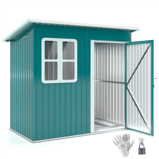 Outsunny 7 x 4ft Galvanised Steel Garden Shed, with Lock and Gloves - Green