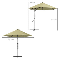 Outsunny 3(m) Garden Parasol Cantilever Umbrella with Solar LED, Cross Base and Waterproof Cover, Beige