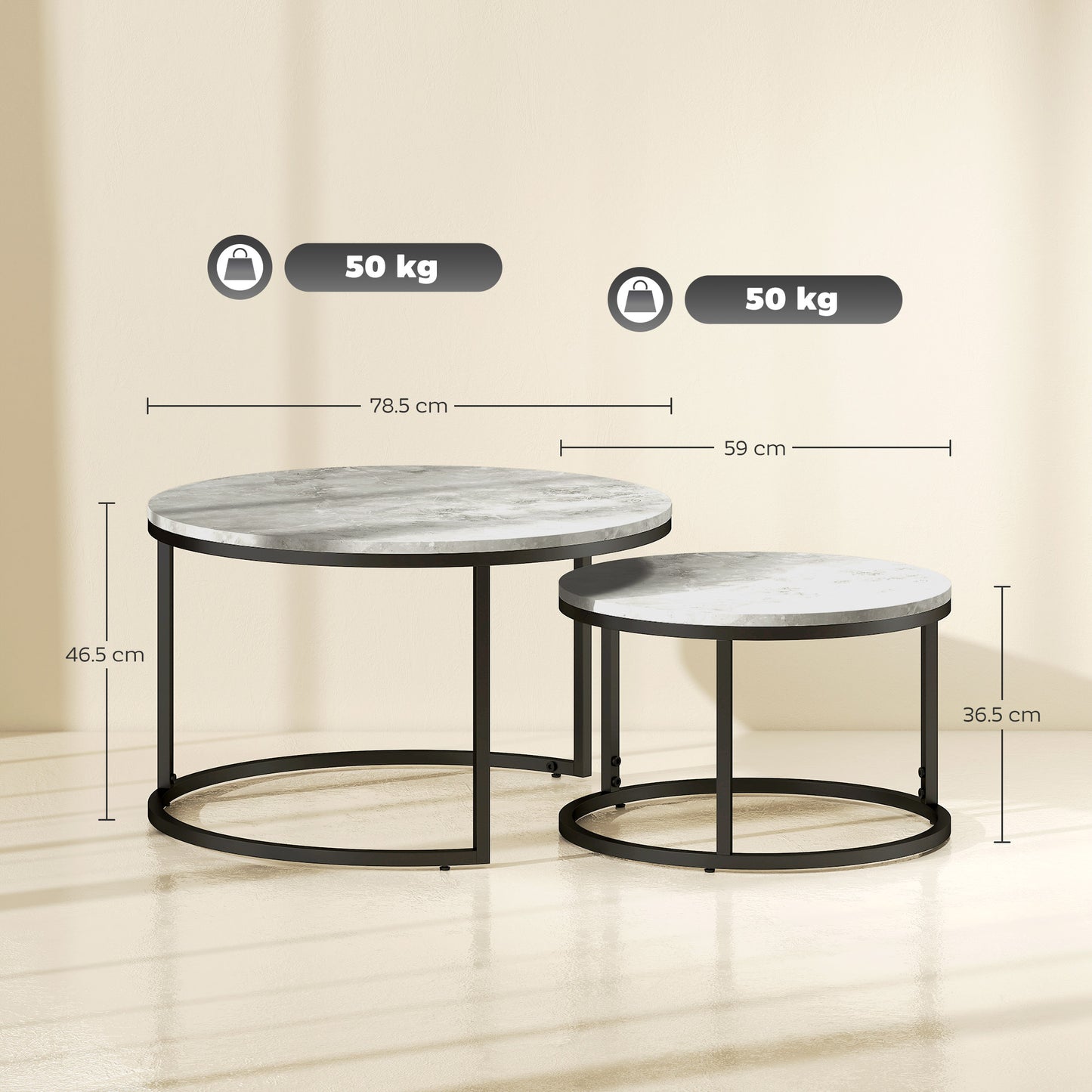 HOMCOM Set of Two Marble-Effect Stacking Tables - Wood Grey