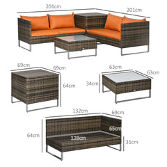 Outsunny Four-Piece Rattan Sofa Set, with Storage Table - Orange/Brown