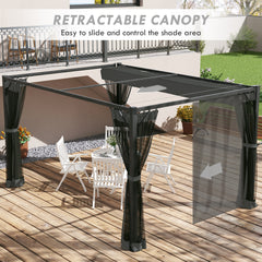 Outsunny 3 x 4m Aluminium Frame Pergola, with Retractable Roof - Dark Grey