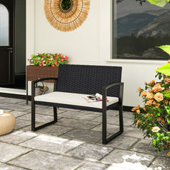 Outsunny Two-Seater Rattan Garden Bench - Beige/Black