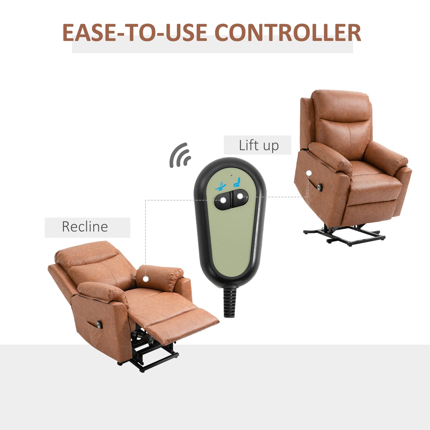 HOMCOM Faux Leather 70√Ç¬∞ Electric Riser Recliner Chair - Brown