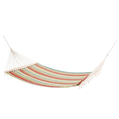 Outsunny Double Cotton Hammock Camping Swing Outdoor Garden Beach Stripe Hanging Bed with Pillow 188L x 140W cm, Red