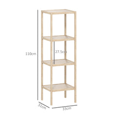 HOMCOM Four-Tier Bamboo Bathroom Shelf - Natural Finish