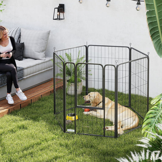 PawHut 6 Panels Heavy Duty Dog Playpen with Secure Door, for Indoor Outdoor, for Garden, Camping, 100cm High