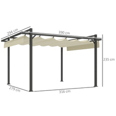 Outsunny 3 x 4m Aluminium Pergola, with Retractable Roof - Grey/Khaki