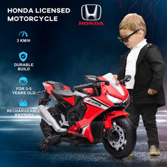 HOMCOM 6V Honda Licensed Kids Motorcycle w/ Music, Training Wheels - Red