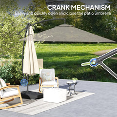 Outsunny 3(m) Garden Cantilever Parasol with Fillable Base, Wind Protection Strap, Cover, Round Banana Hanging Umbrella with Crank Handle and Tilt, Patio Umbrella for Outdoor Sun Shade, UPF50+, Cream