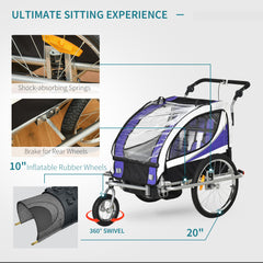 HOMCOM Baby Bike Trailer, Child Bicycle Trailer with 5 Point Harness, Steel Frame, Reflectors, Safety Flag, Hitch Coupler, Purple